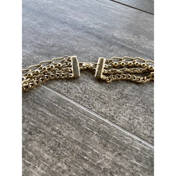 Necklace Multi Strand Gold Tone Vintage Fold Over Clasp Chains - Picture 3 of 6